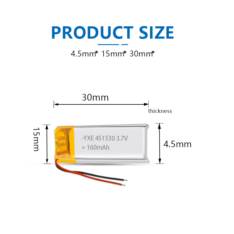 3.7 V Li-ion Battery 451530-160mah